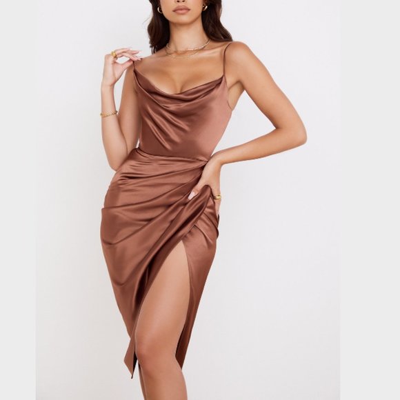 House of CB Reva Toffee Satin Balcony Corset Dress - Picture 1 of 11